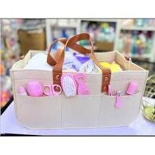 Premium Felt Baby Diaper Caddy Organizer - Portable Nursery Storage Bin with Interchangeable Compartments - Multi-Purpose Tote for Diapers, Wipes, and Toys