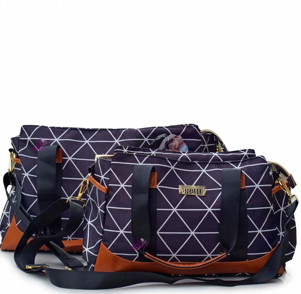 4-in-1 Geometric Diaper Bag Set,large main diaper bag, a medium-sized bag, a matching bottle holder and a waterproof changing mat.organized and stylish with this 4-piece diaper bag set