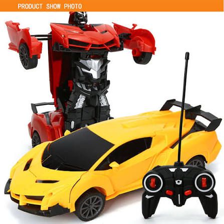 RechargeableTransforming Remote control RC Robot Car generate good tittle and discription, LED headlights ,rechargeable battery pack and USB charging cable,