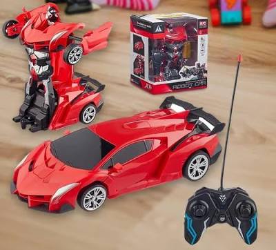 RechargeableTransforming Remote control RC Robot Car generate good tittle and discription, LED headlights ,rechargeable battery pack and USB charging cable,