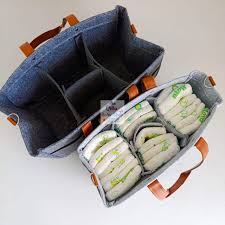 Premium Felt Baby Diaper Caddy Organizer - Portable Nursery Storage Bin with Interchangeable Compartments - Multi-Purpose Tote for Diapers, Wipes, and Toys