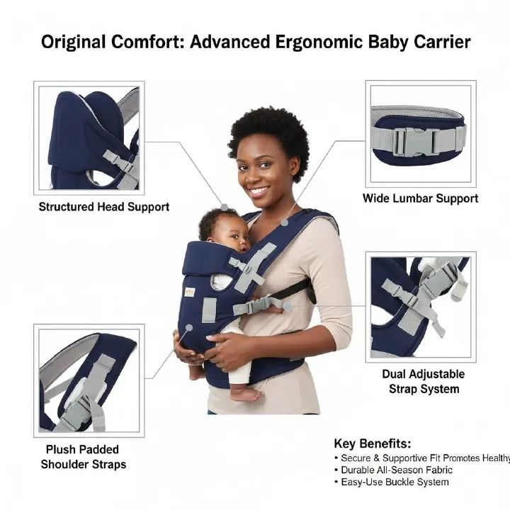 Ergonomic Baby Carrier with Lumbar Support - 4-in-1 Breathable Infant to Toddler Sling - Adjustable Padded Straps for All-Season Comfort