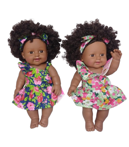 Realistic African American Twin Baby Dolls – Deluxe 2-Piece Floral Set