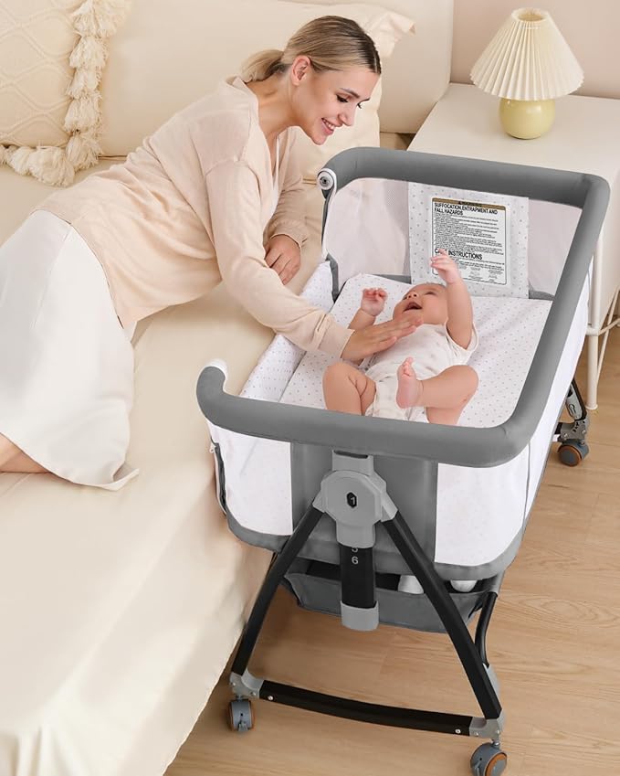 4-in-1 Adjustable Baby Bassinet & Bedside Sleeper with Canopy
co sleeper bassinet with wheels mosquito net adjustable height 5 levels rocking mode matres