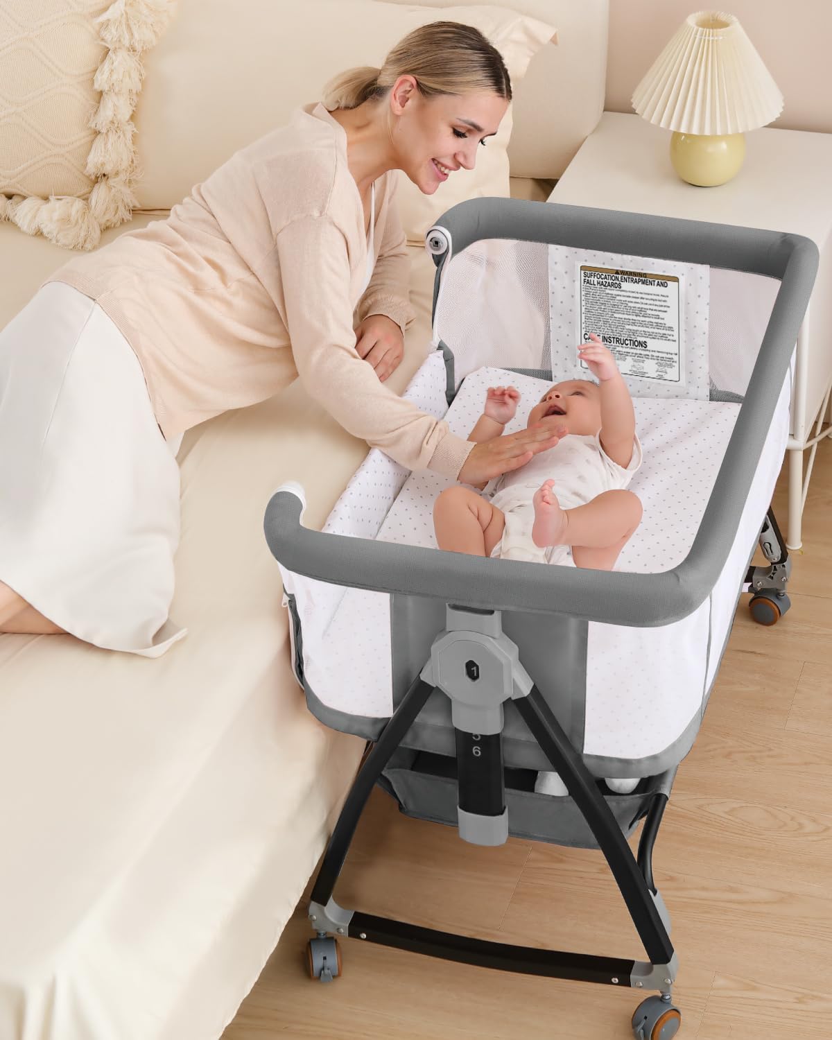4-in-1 Adjustable Baby Bassinet & Bedside Sleeper with Canopy
co sleeper bassinet with wheels mosquito net adjustable height 5 levels rocking mode matres