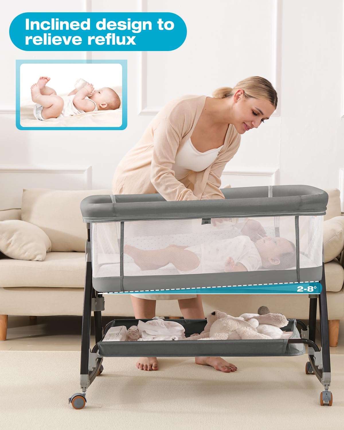 4-in-1 Adjustable Baby Bassinet & Bedside Sleeper with Canopy
co sleeper bassinet with wheels mosquito net adjustable height 5 levels rocking mode matres
