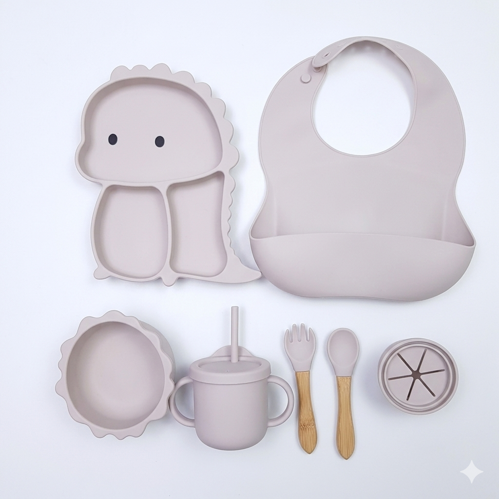 8-Piece Silicone Baby Feeding Essentials Set | Complete Self-Feeding & Weaning Kit