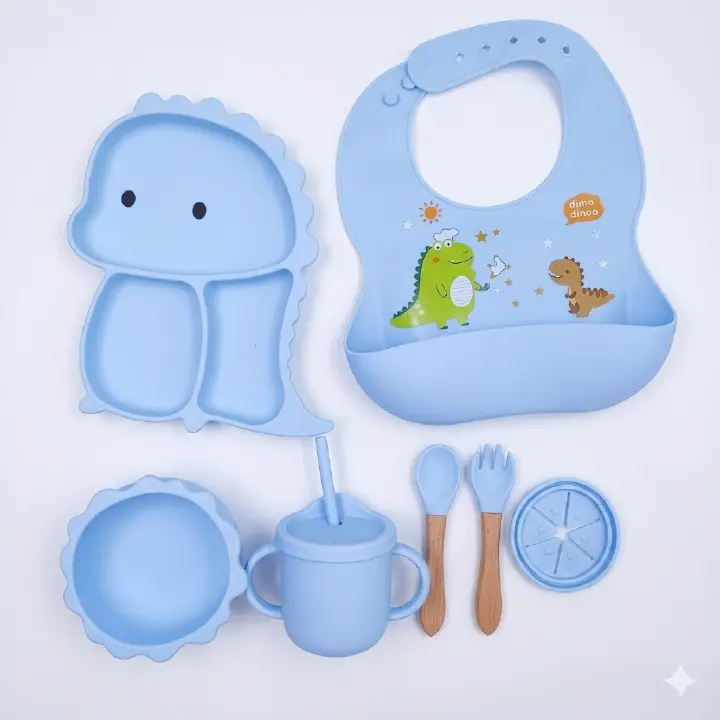 8-Piece Silicone Baby Feeding Essentials Set | Complete Self-Feeding & Weaning Kit
