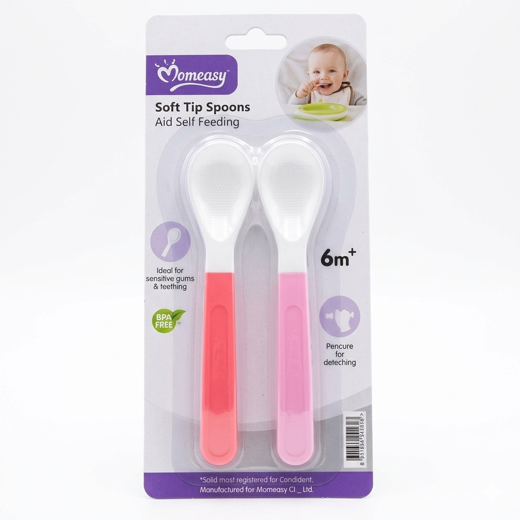 Momeasy 2-Pack Soft Silicone Feeding Spoons | BPA-Free Baby Weaning Set