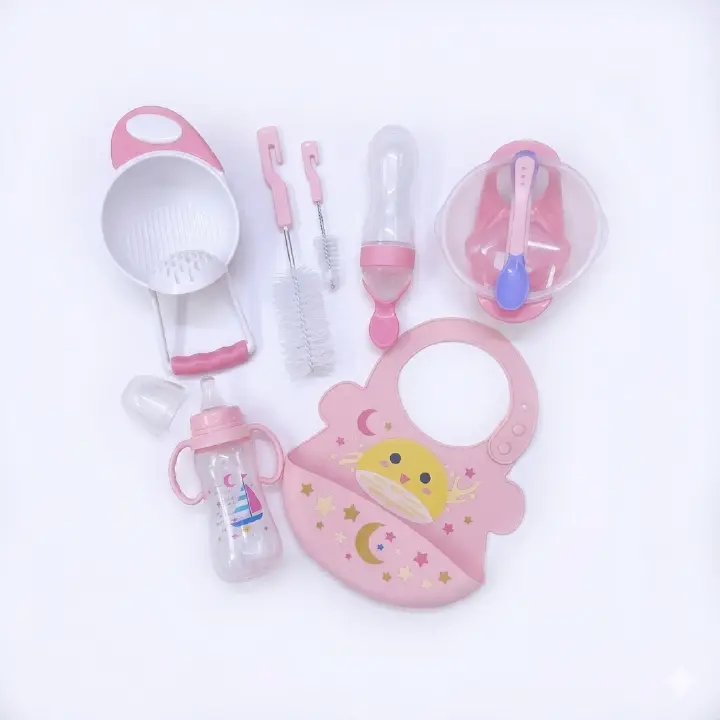 All-in-One Baby Weaning & Feeding Starter Set – 6 Pieces
 Silicone Bib, Masher,fruit Pacifier,feeding Bottle,bottle Brush , Silicone Squeeze Feeder