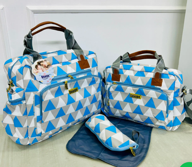 4-in-1 Geometric Diaper Bag Set,large main diaper bag, a medium-sized bag, a matching bottle holder and a waterproof changing mat.organized and stylish with this 4-piece diaper bag set
