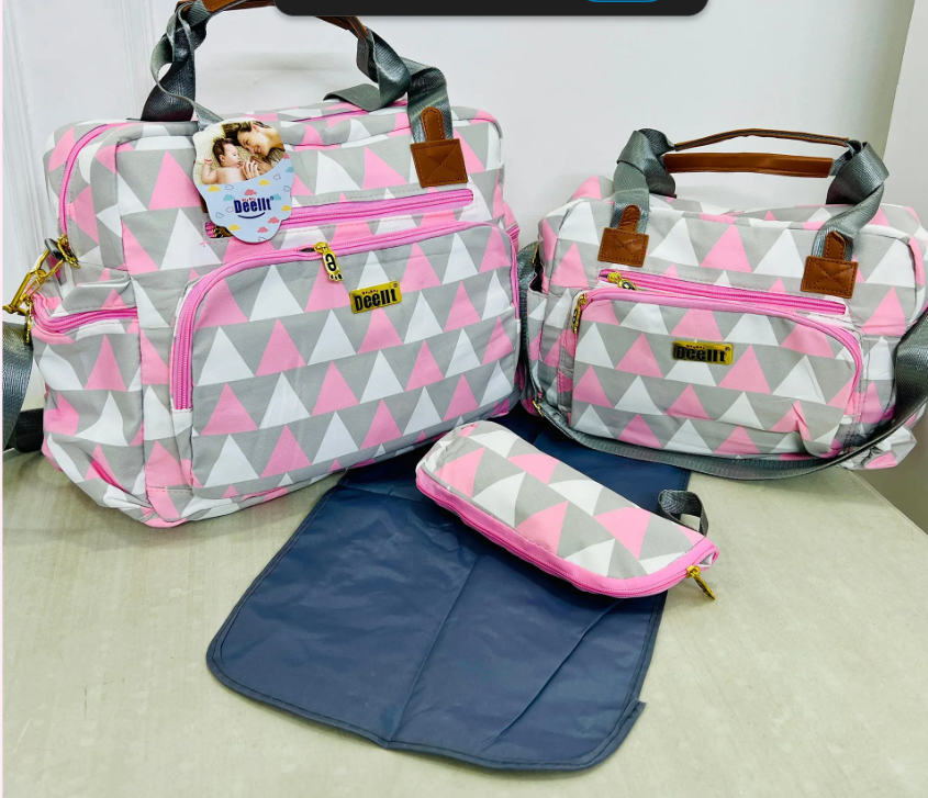 4-in-1 Geometric Diaper Bag Set,large main diaper bag, a medium-sized bag, a matching bottle holder and a waterproof changing mat.organized and stylish with this 4-piece diaper bag set