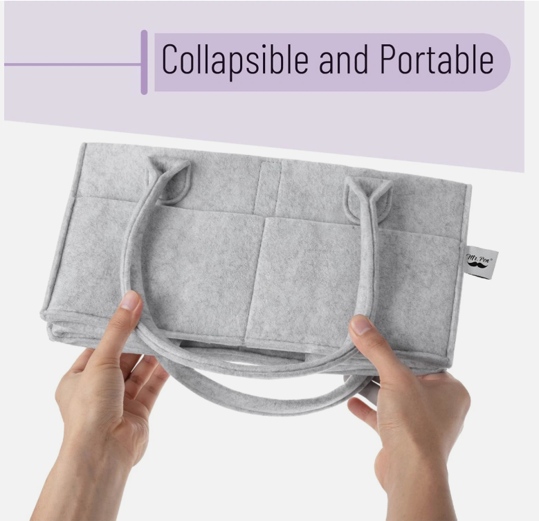 Premium Felt Baby Diaper Caddy Organizer - Portable Nursery Storage Bin with Interchangeable Compartments - Multi-Purpose Tote for Diapers, Wipes, and Toys