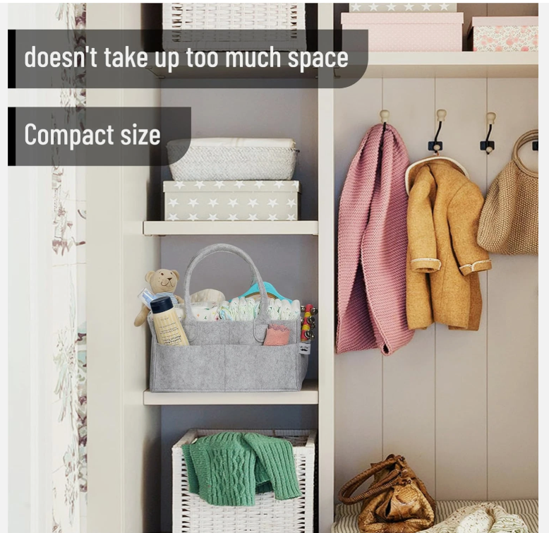 Premium Felt Baby Diaper Caddy Organizer - Portable Nursery Storage Bin with Interchangeable Compartments - Multi-Purpose Tote for Diapers, Wipes, and Toys