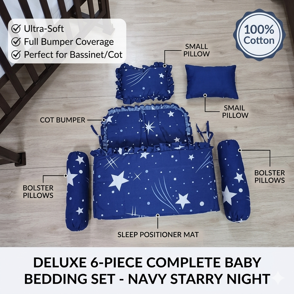 Premium Baby Cot Bumper & Supportive Sleep Positioner Set – Soft & Breathable Protection