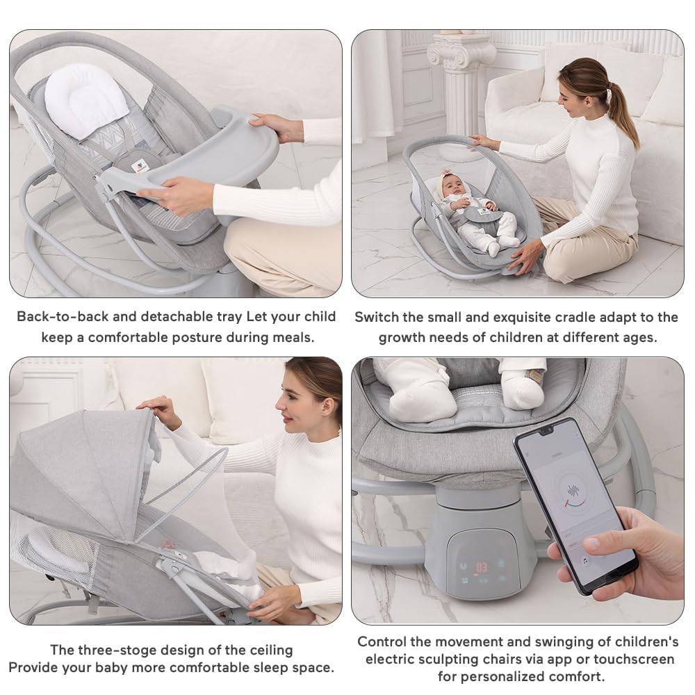 Mastela 4 in 1 Swing Rocker Automatic for Newborn Baby 0 to 18 Month Girl & Boy with 4- Swing Modes, Detachable Tray, Backrest Adjustment Bassinet, Bluetooth Playback