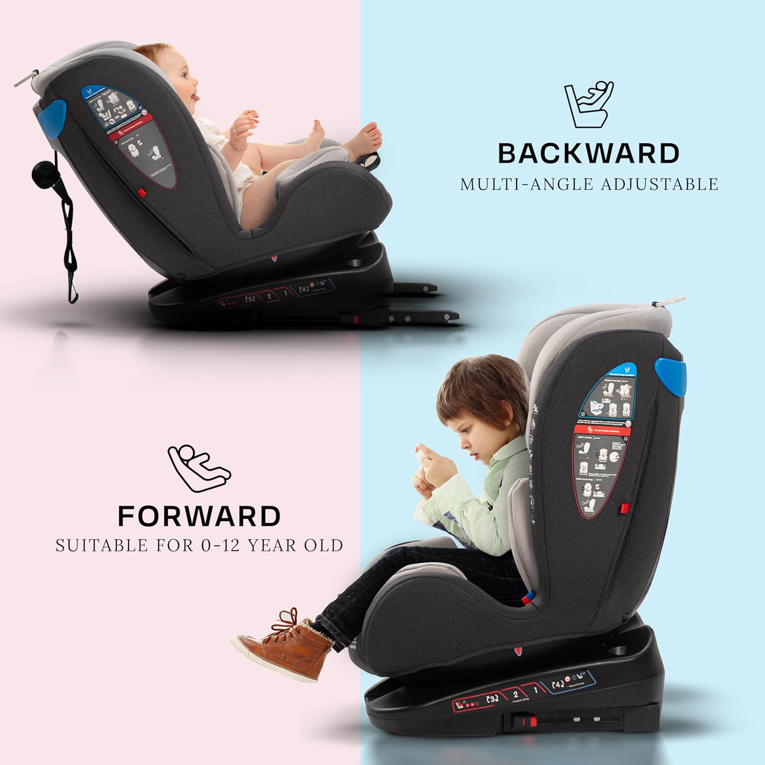 Convertible Car Seat for Baby 0 to 12 Years with 360° Rotatable, ISOFIX, 3 Position Recline, Headrest Adjustable | ECE R44/04 Safety Certified | Baby Car Seat for Toddlers Kids Boy Girl