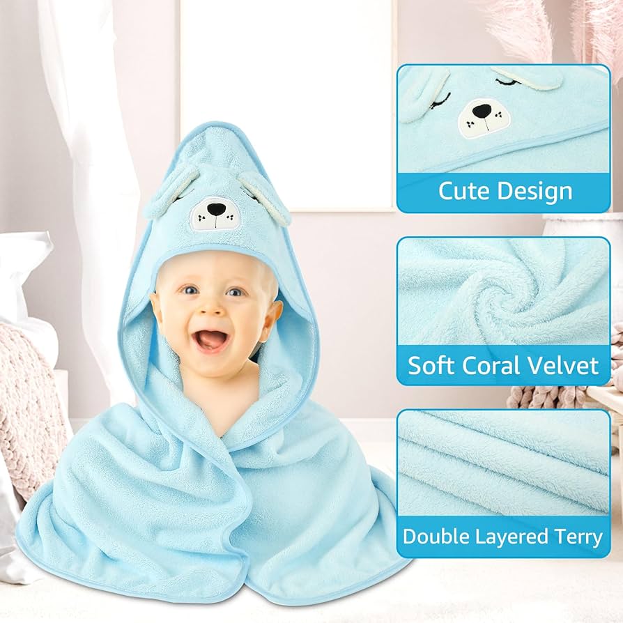 Hooded Baby Towel - Premium Soft Bath Towel for Baby, Newborn,Infant - Ultra Absorbent,Natural Baby Stuff Towel, Soft Coral Velvet Coral Fleece Bath Towel for Boys and Girls