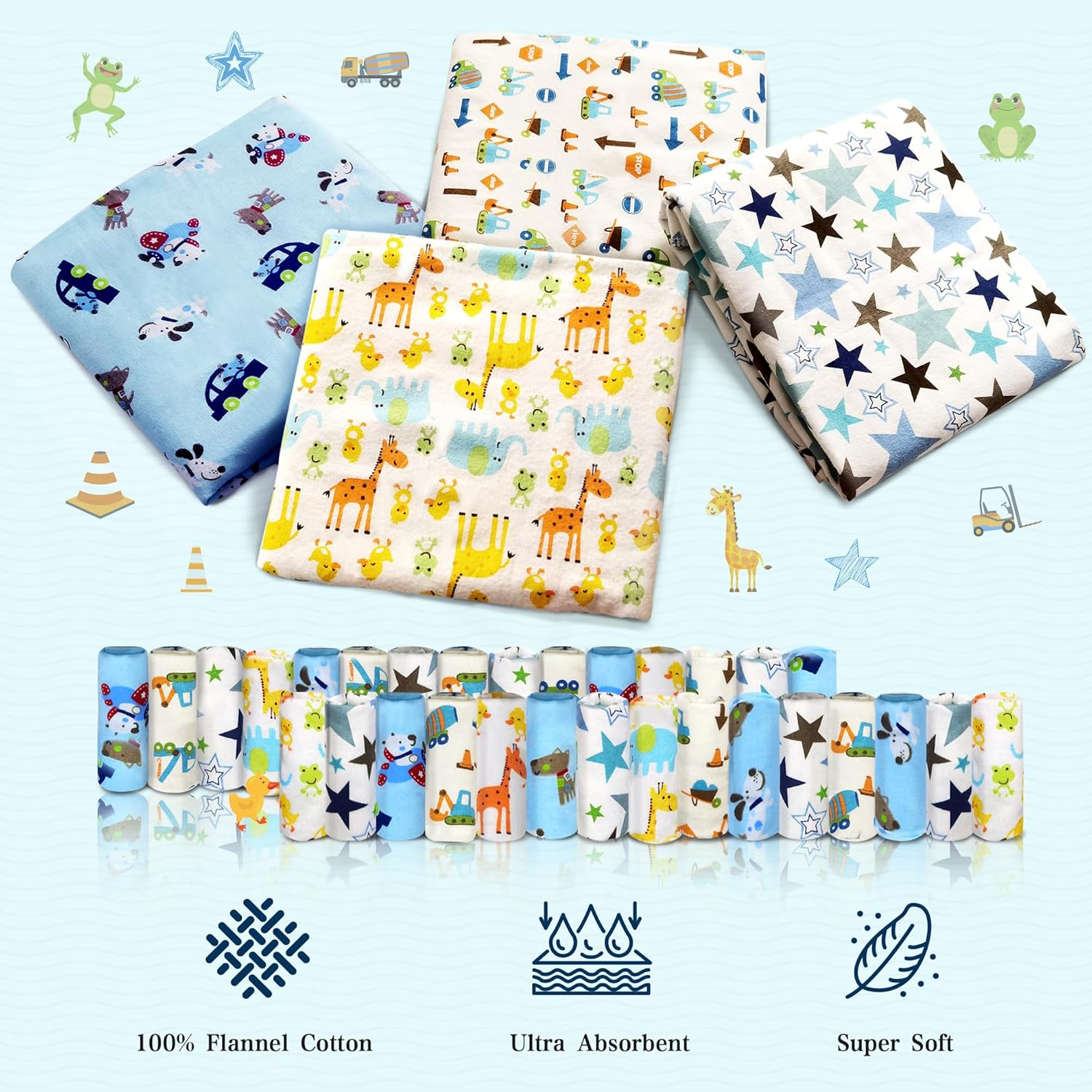 6-Pack Assorted Cotton Baby Flannels – Super Soft & Multi-Purpose Nursing Towels