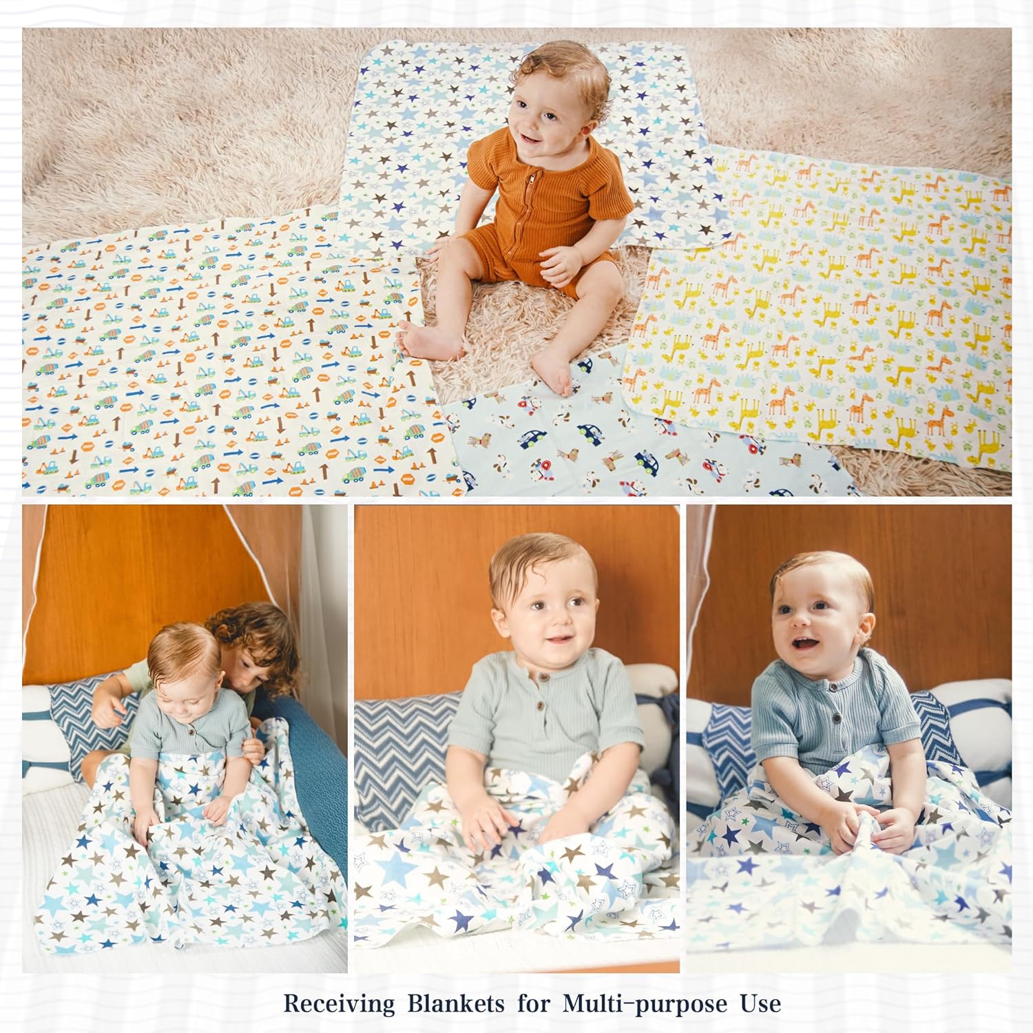 6-Pack Assorted Cotton Baby Flannels – Super Soft & Multi-Purpose Nursing Towels