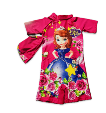 Girls' Cartoon-Themed One-Piece Swimsuit & Matching Waterproof Swim Cap Set