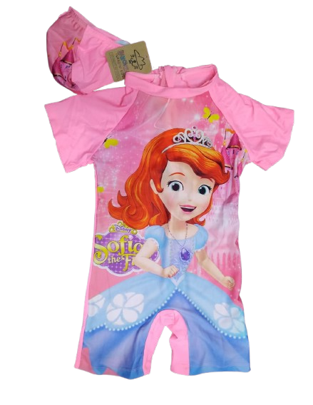 Girls' Cartoon-Themed One-Piece Swimsuit & Matching Waterproof Swim Cap Set