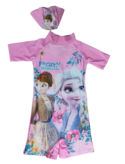 Girls' Cartoon-Themed One-Piece Swimsuit & Matching Waterproof Swim Cap Set