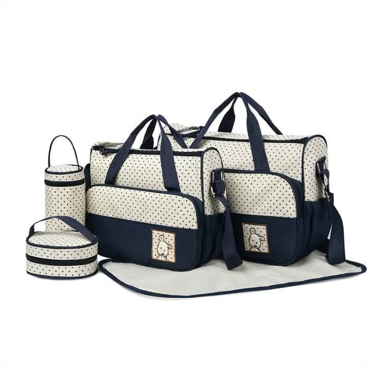 5 in 1 diapering bag.Mummy bag set, which is specially designed for the convenience of taking care of infants, maternity and mothers.Made with top of the range synthetic material, a set of this Diaper