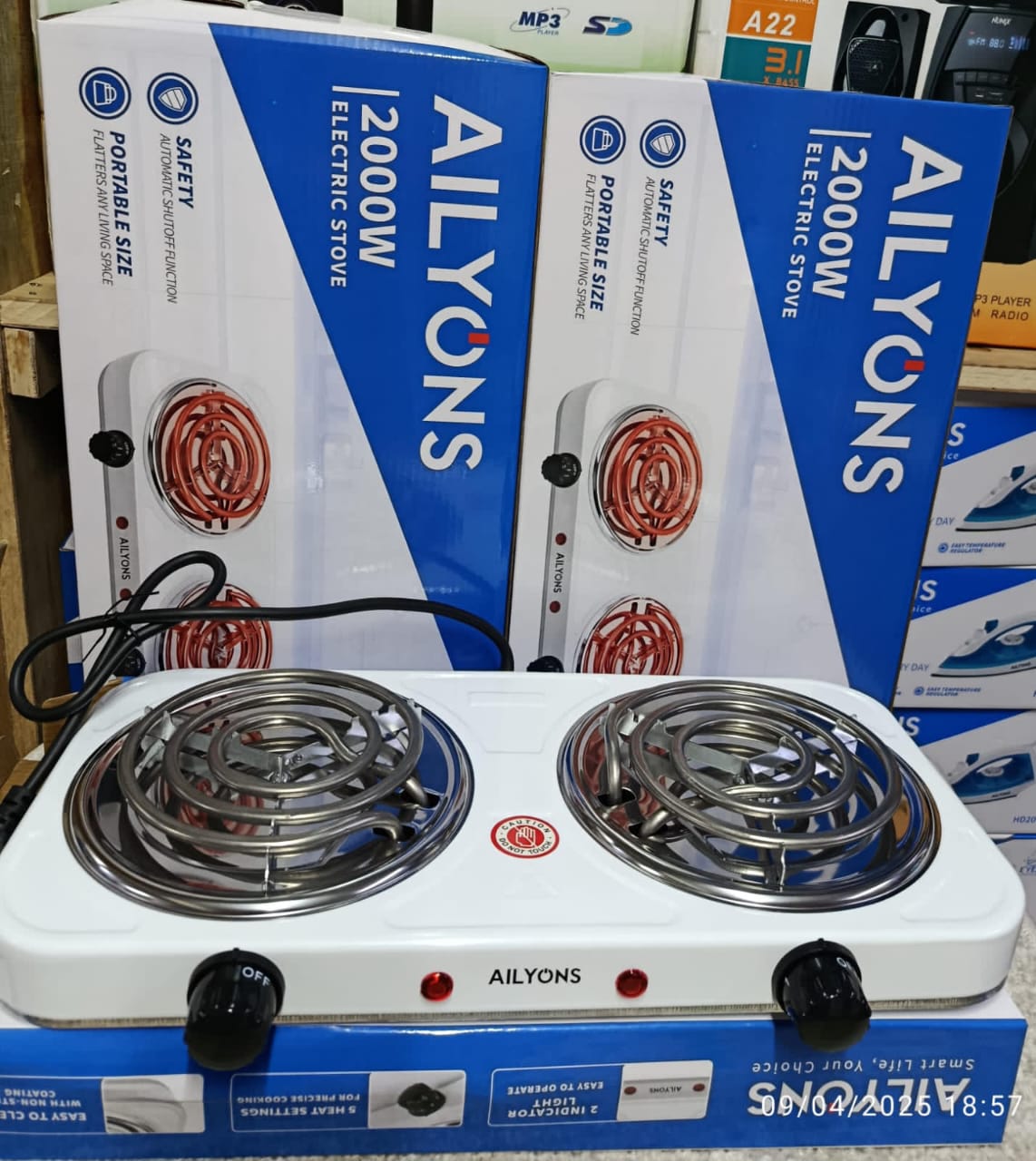 double coil AILYONS Electric double hot plate coil cooker 2000watts
