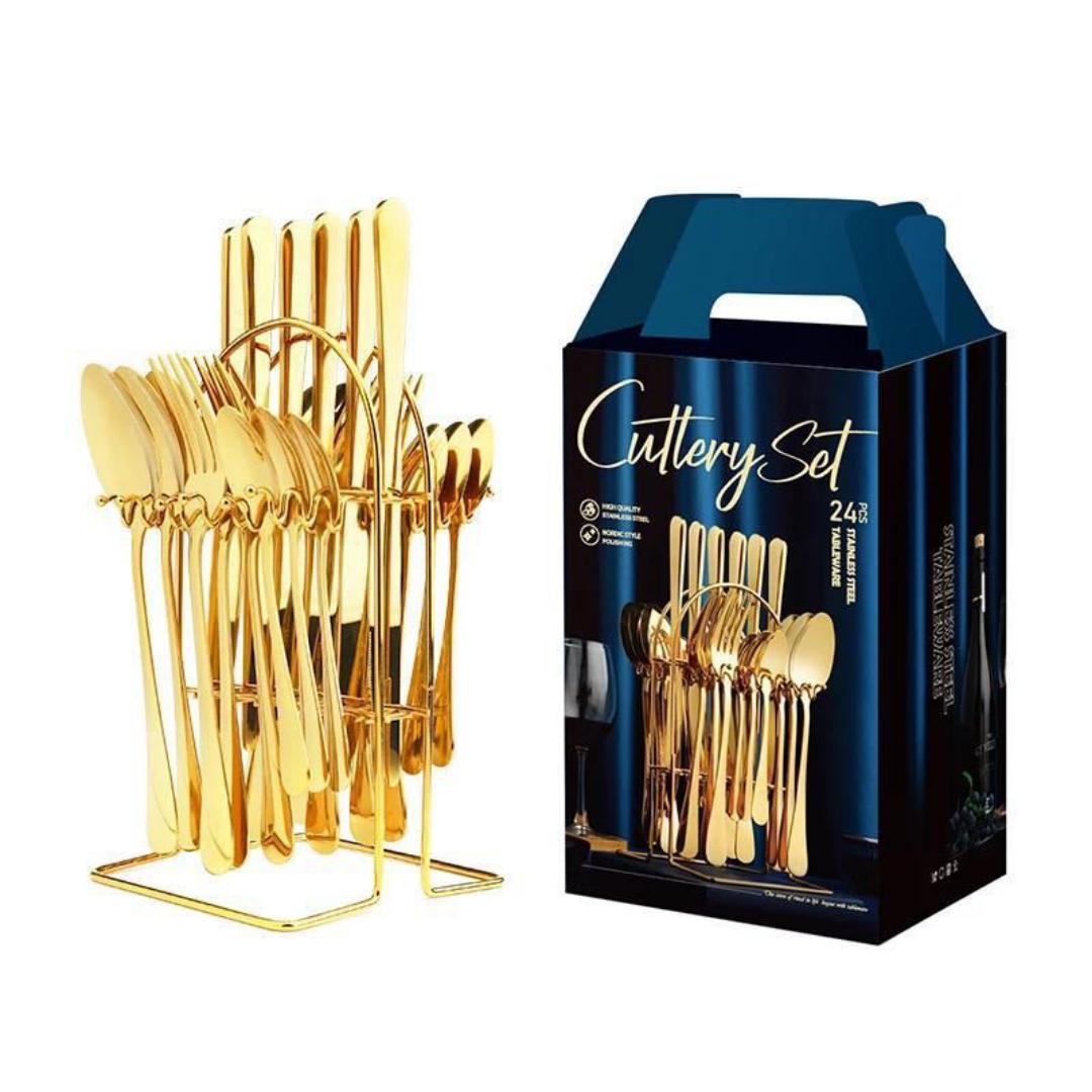Offer!!! 24pc generic gold cutlery set home amd dining and entertainment  spoon fork amd knives sets, 6 table spoons, 6 teaspoons 6 forks and 6 butter knives