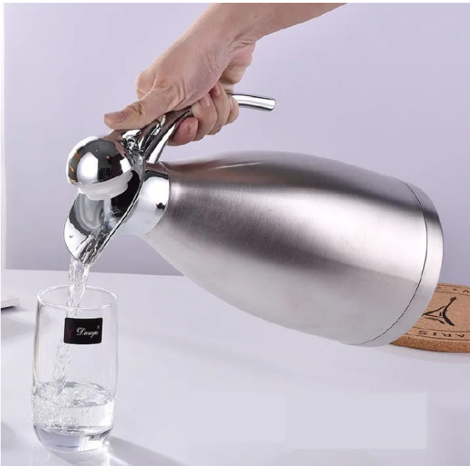 2.0L Stainless Steel Vacuum Coffee Pot Vacuum Thermos Flask Kettle Silver 2L