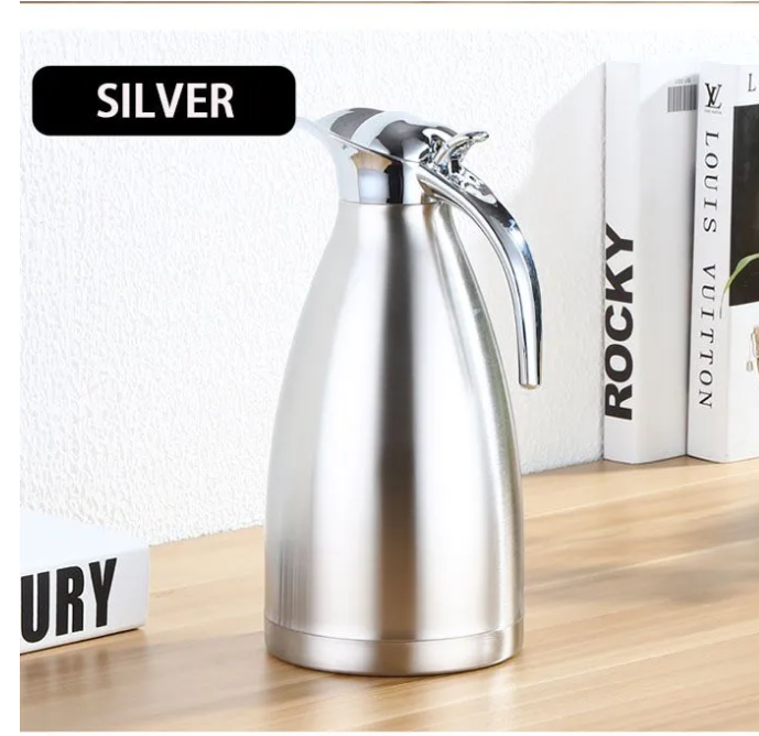 2.0L Stainless Steel Vacuum Coffee Pot Vacuum Thermos Flask Kettle Silver 2L