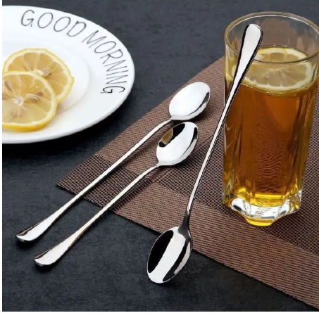 6-Pieces Long Tea spoon Stainless Steel Stirring Spoons – Elegant Mirror Finish for Juice, Ice Cream, Coffee & Desserts