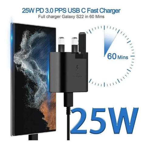 Samsung Original 25w Super Fast Charging +USB Type C To Type C Cable (complete charger)