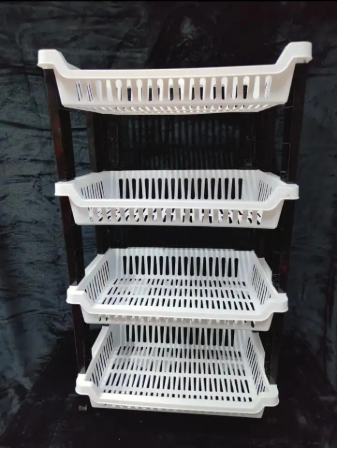 Kenstar 4-Tier Multipurpose Plastic Kitchen Rack/ Dish Rack – Black & White Vegetable, Dish & Storage Organizer Shelf a Must Have Utility Rack fruit rack utensils rack Dish Rack