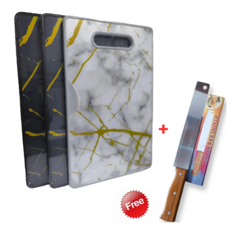 Luxurious Marble Chopping Board + FREE Stainless Steel Knife Perfect for meat, vegetables, fruits, and more Sturdy, easy to clean, and adds a classy touch to your kitchen counter