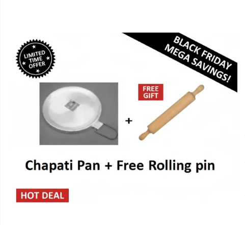Heavy Duty Chapati Pan FOR PANCAKES AND CHAPATI PAN FOR KITCHEN + Wooden Rolling Pin / Dough Roller Roti roller chapati roller