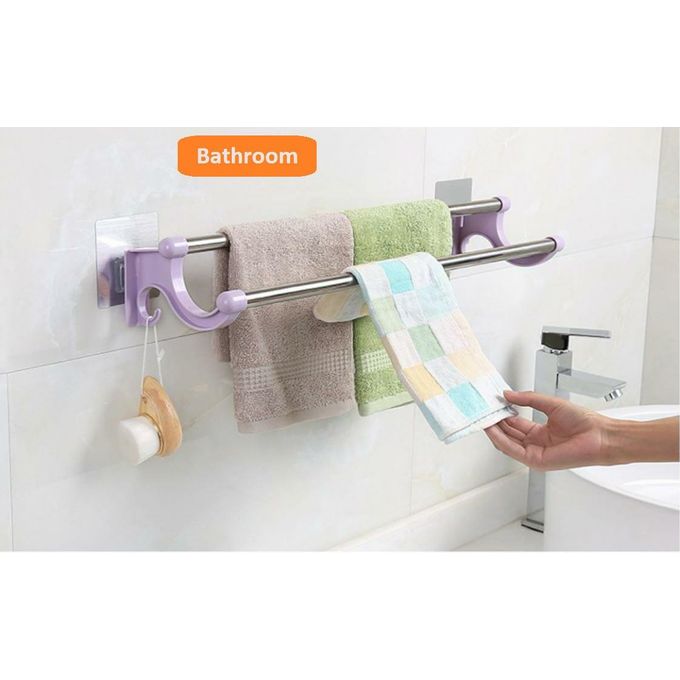 TOWEL HOLDER.54cm self adhesive Double Pole Towel Holder, Towel Rack do both kitchen and Bathroom Accessories, Easier to assemble, Easier to store, Require no special skill to use.