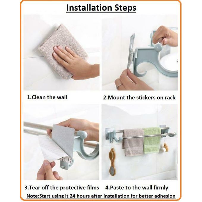 TOWEL HOLDER.54cm self adhesive Double Pole Towel Holder, Towel Rack do both kitchen and Bathroom Accessories, Easier to assemble, Easier to store, Require no special skill to use.