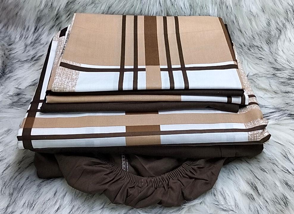Mix and match bedsheets;2 pcs bedsheets,1 fitted-Plain,1flat -pattern and 4 pcs pillow cases.Indulge in the sumptuous softness of our premium cotton fabric, renowned for its breathability, durability.