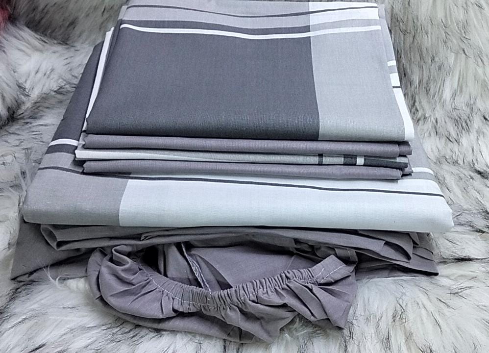 Mix and match bedsheets;2 pcs bedsheets,1 fitted-Plain,1flat -pattern and 4 pcs pillow cases.Indulge in the sumptuous softness of our premium cotton fabric, renowned for its breathability, durability.