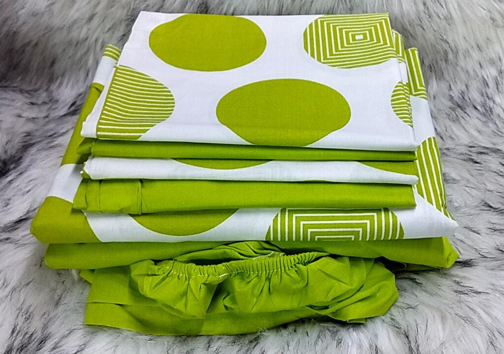 Mix and match bedsheets;2 pcs bedsheets,1 fitted-Plain,1flat -pattern and 4 pcs pillow cases.Indulge in the sumptuous softness of our premium cotton fabric, renowned for its breathability, durability.