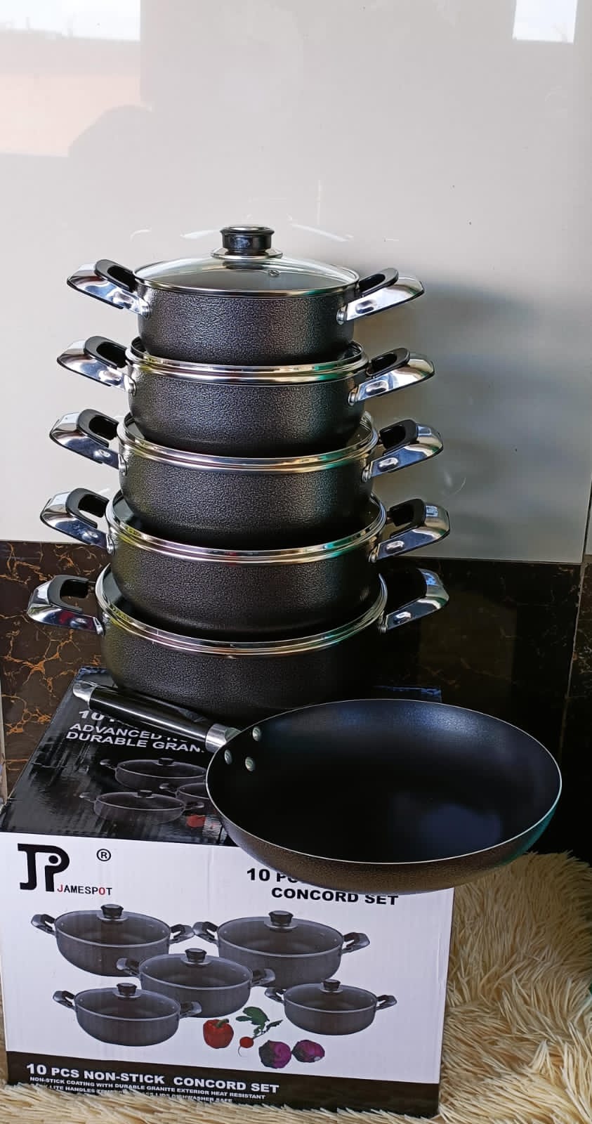 JP Jamespot 11Pcs Heavy Non-Stick Granite Cooking Pot Sufuria With Pan & Cookware Set.High-quality non-stick cooking pans come in a variety of sizes to suit a range of cooking requirements.