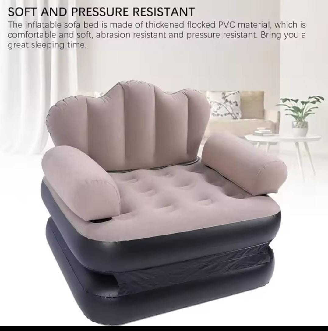 5 in 1 inflatable Couch lazy Sofa bed with L-shaped armrest / 1 Seater Sofa pull out bed. Its foldable waterproof sleeping sofa chair, Can also be used as an inflatable bed for Lounge.
