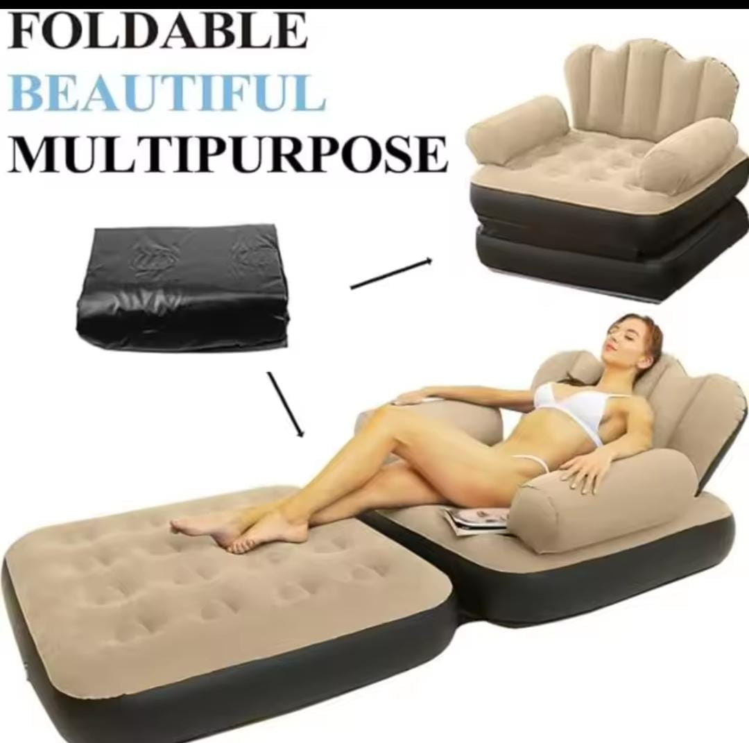 5 in 1 inflatable Couch lazy Sofa bed with L-shaped armrest / 1 Seater Sofa pull out bed. Its foldable waterproof sleeping sofa chair, Can also be used as an inflatable bed for Lounge.