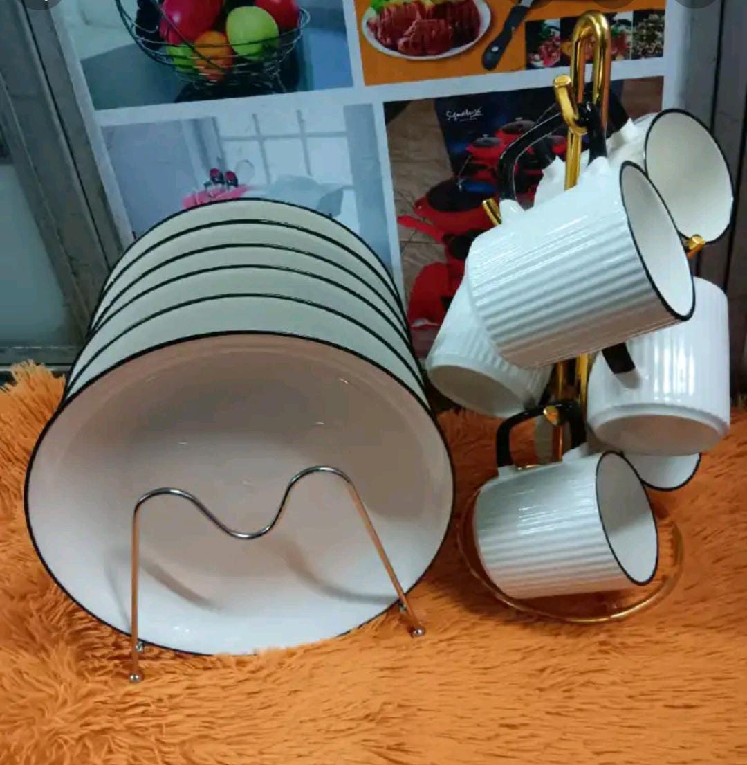 Ceramic 12-piece japanese Dinner Set. 6 PCs mugs 6 PCs dinner plates. Buy this very beautiful and luxurious dinner set and you will enjoy your meal.