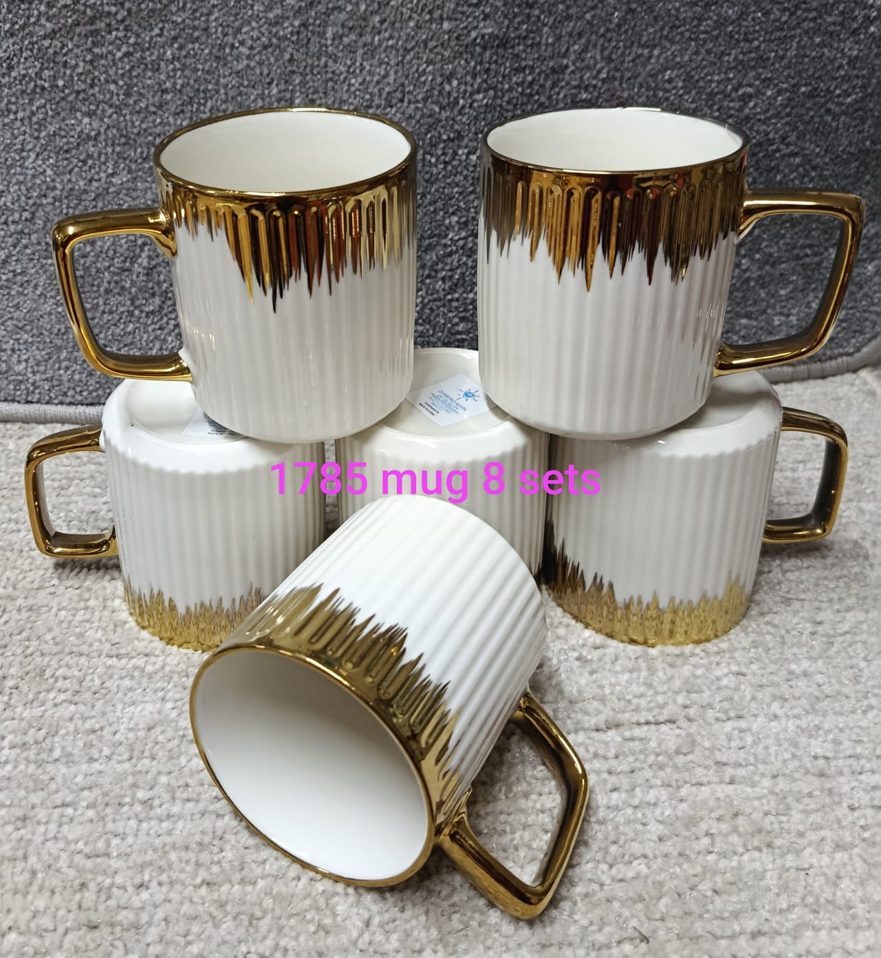 6PCS GOLDEN RING MUGS. Made With Thick Comfortable Grip Ergonomic Handles, Quality Chip Resistant Ceramic Material And Classic Design Fit Any Kitchen Style.