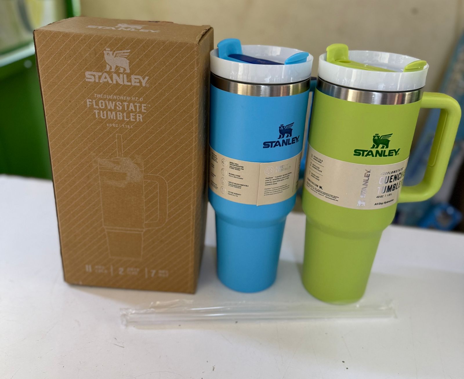 STANLEY CUPS. Stanley Quencher H2.0 FlowState Tumblers, FlowState lid features a rotating cover with three positions: a straw opening, a drink opening, and a full-cover top.