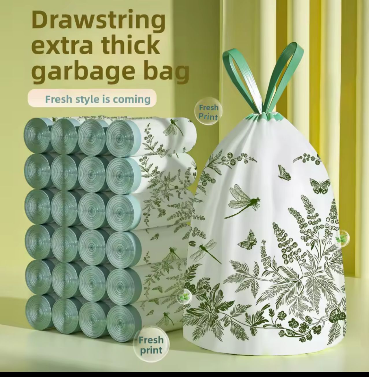 GARBAGE BAGS. 50pcs Set Extra Thickened Aerial Kitchen Garbage Drawstring Tie Trash Bags For Home Use, Tear Resistant and PE Material for Food Waste.