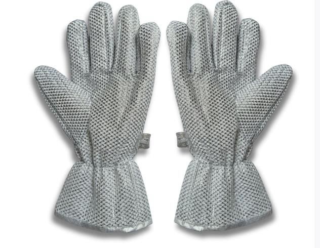 CLEANING GLOVES. A Pair of Magic Steel Wire Cleaning Gloves Household Dishwashing, Designed with a textured, non-slip grip and is durable enough to scrub dishes, pots, and pans without damaging hands.